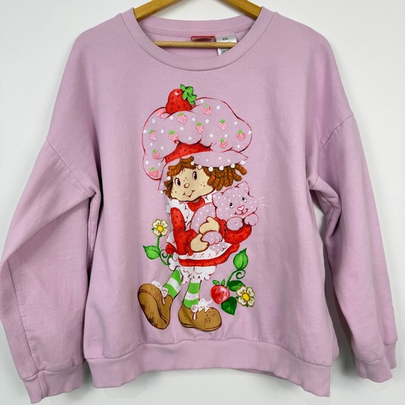 Strawberry Shortcake Tops - Strawberry Shortcake Graphic Sweatshirt Womens XXL Pink Nostalgia Kidcore